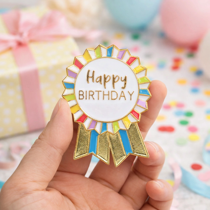 Colourful Enamel "Happy Birthday" Badge